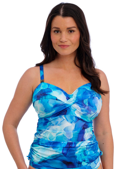 Saunton Sands Twist Front Tankini Top - Dazzling Blue