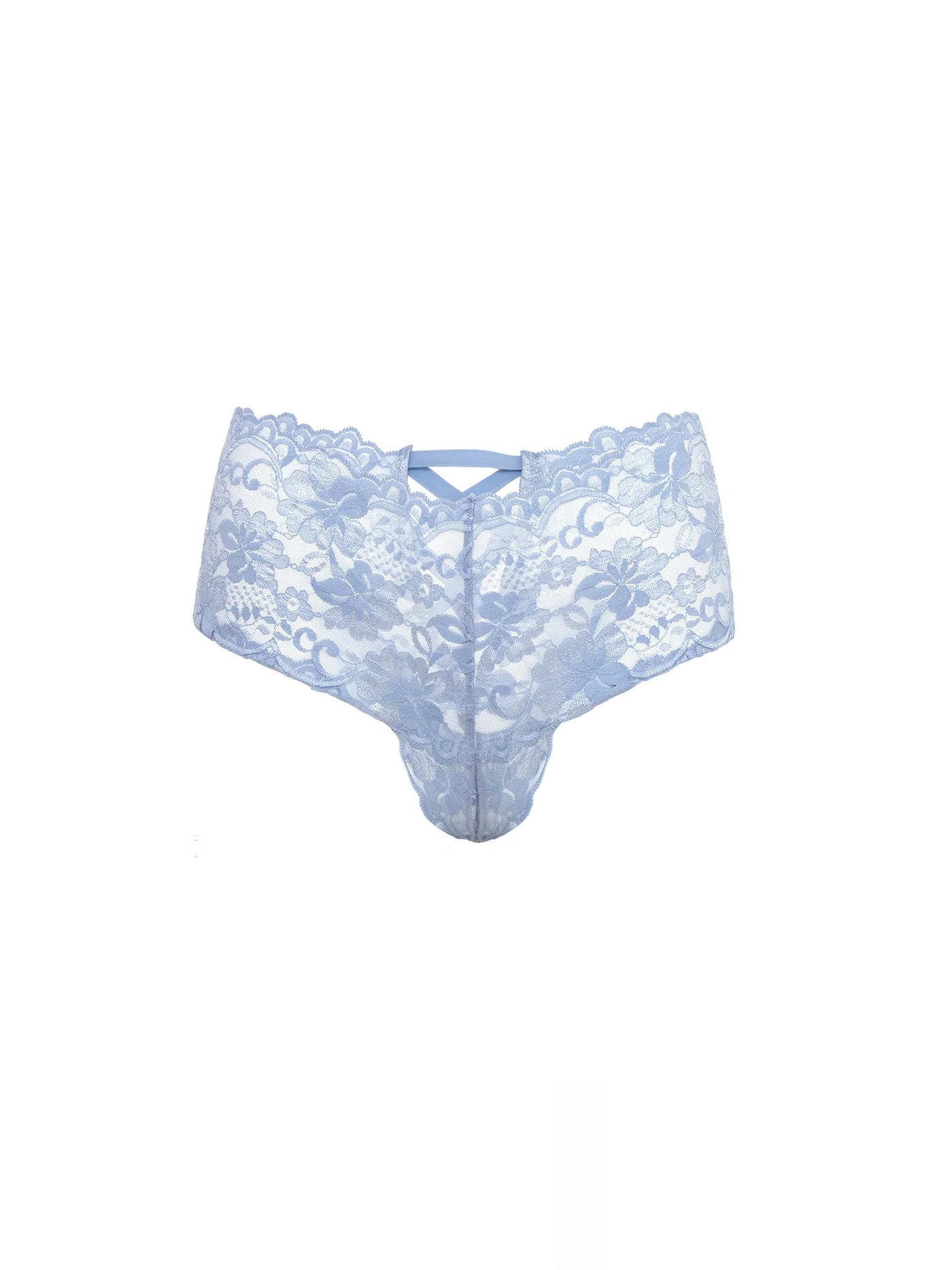 Curvy Good Night Kiss Lace Crotchless Boyshort - Brunnera Blue