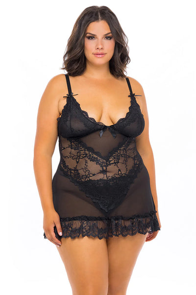 Curvy Valentine Sheer Babydoll - Black