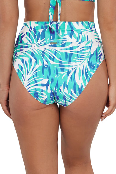 Hannah High Waist Bikini Bottom - Sea Breeze Sandbar Rib