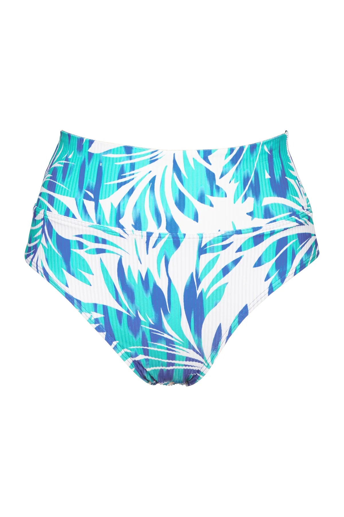Hannah High Waist Bikini Bottom - Sea Breeze Sandbar Rib