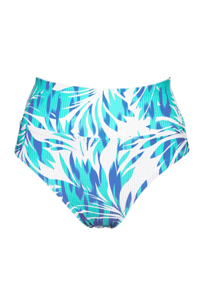 Hannah High Waist Bikini Bottom - Sea Breeze Sandbar Rib