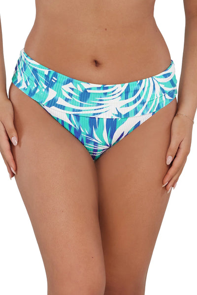 Hannah High Waist Bikini Bottom - Sea Breeze Sandbar Rib