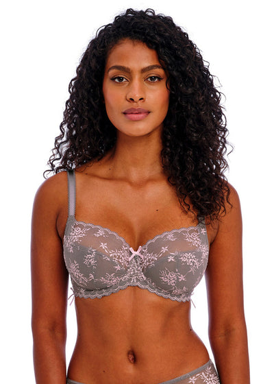 Offbeat Decadence Side Support Bra - Grey / Pink