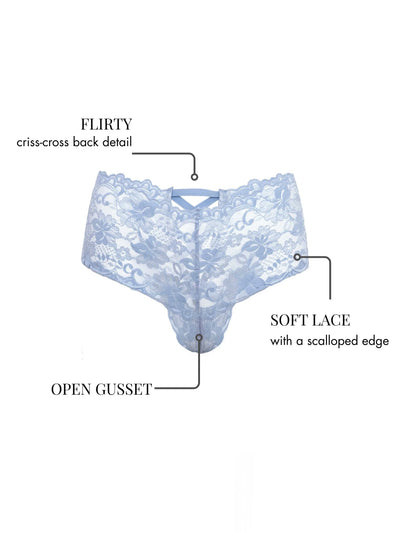 Curvy Good Night Kiss Lace Crotchless Boyshort - Brunnera Blue