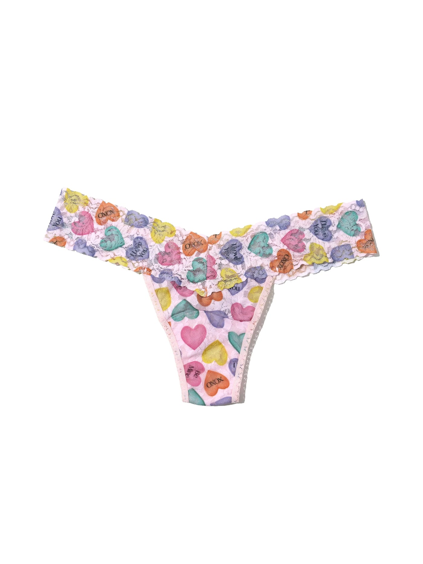 Printed Signature Lace Low Rise Thong in Be Mine