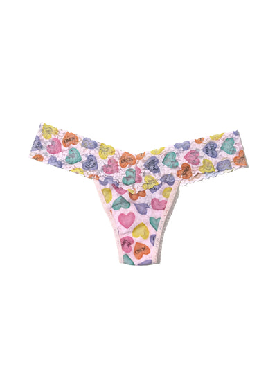 Printed Signature Lace Low Rise Thong in Be Mine