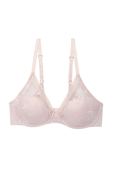 Love Lace Full Coverage Plunge T-Shirt Bra - Pink Pearl / Warm White