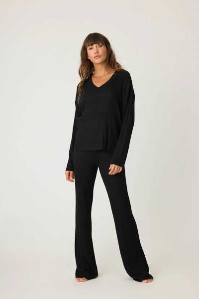 Jet Set Luxe Rib Long Sleeve Top- Black