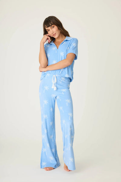 Cabana Paradise Palm Print Lounge Pants - Bright Blue
