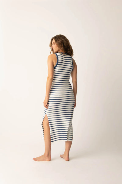 Seaside Striped Rib Midi Dress - Ivory