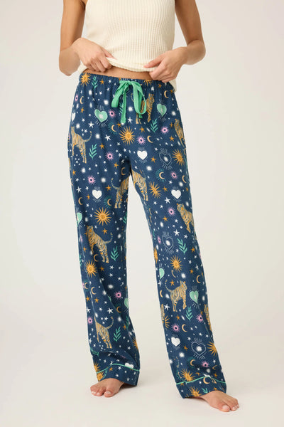 Wild At Heart Tiger Print Flannel Pajama Pants - Navy