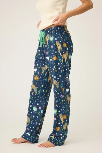 Wild At Heart Tiger Print Flannel Pajama Pants - Navy