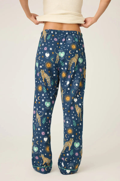 Wild At Heart Tiger Print Flannel Pajama Pants - Navy