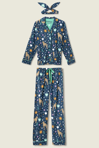 Wild At Heart Tiger Print Flannel PJ Set - Navy