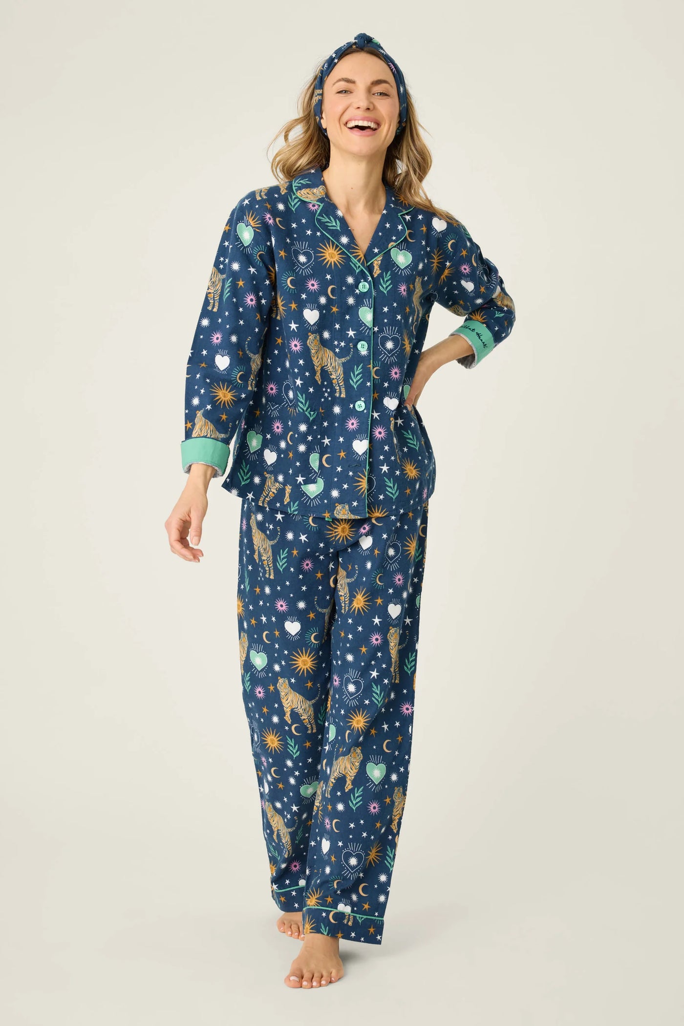 Wild At Heart Tiger Print Flannel PJ Set - Navy