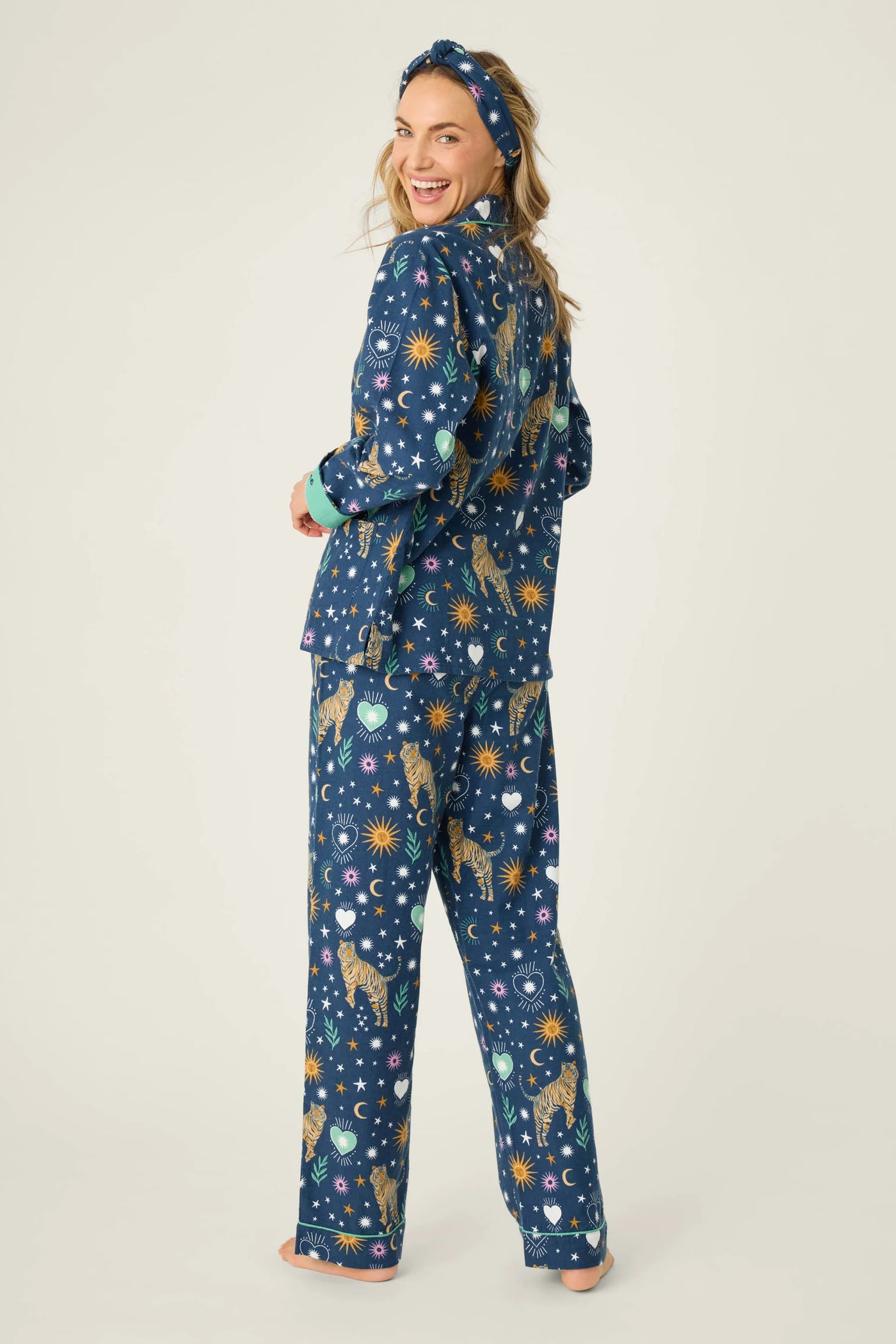 Wild At Heart Tiger Print Flannel PJ Set - Navy
