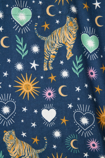 Wild At Heart Tiger Print Flannel PJ Set - Navy