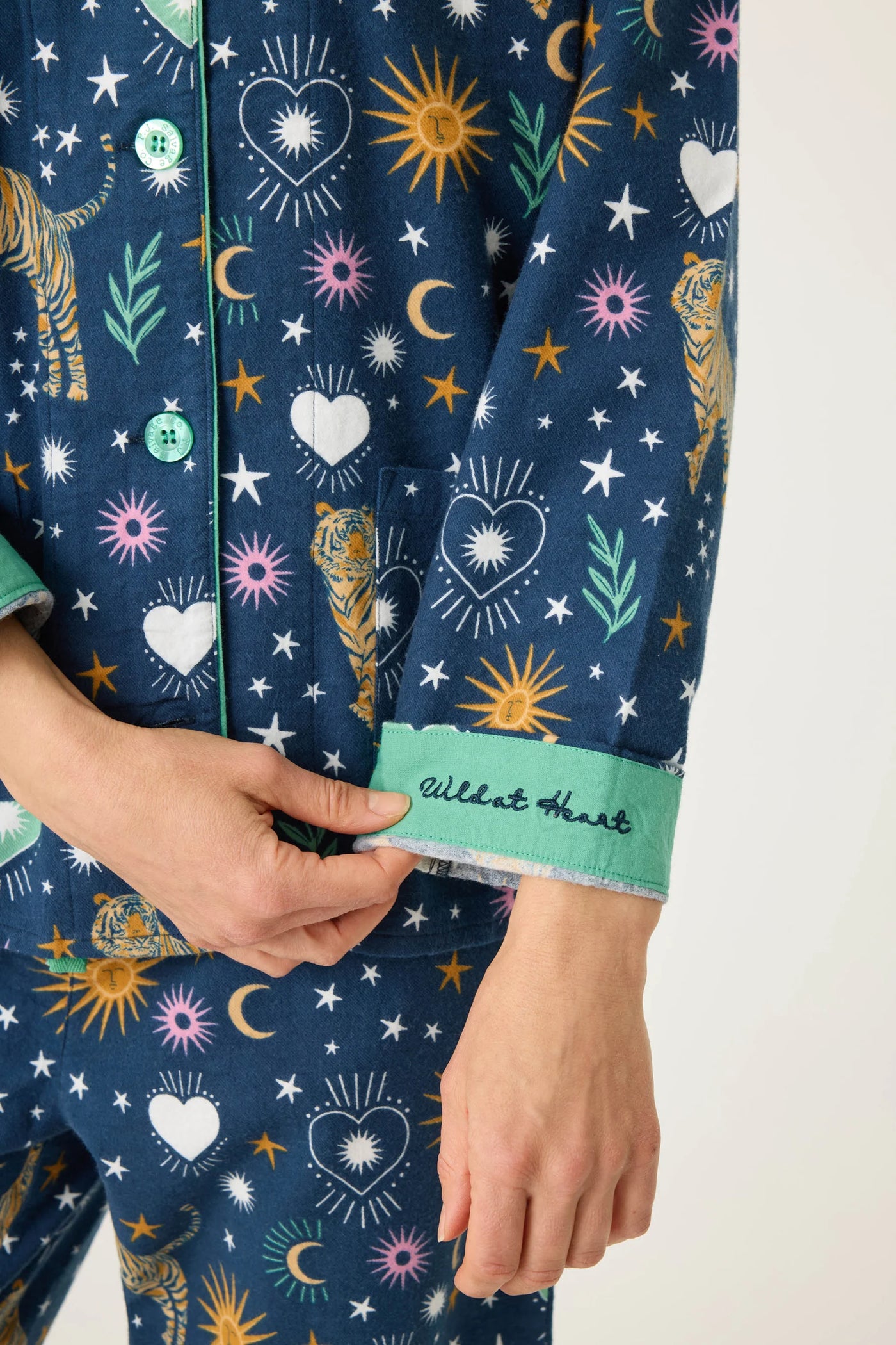 Wild At Heart Tiger Print Flannel PJ Set - Navy