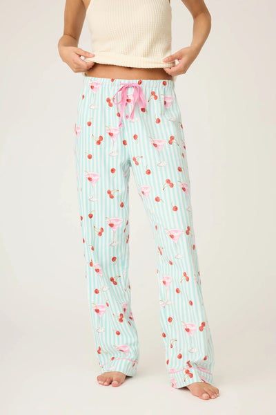 Ma Cherie Cherry Print Flannel Pants -  Light Mint