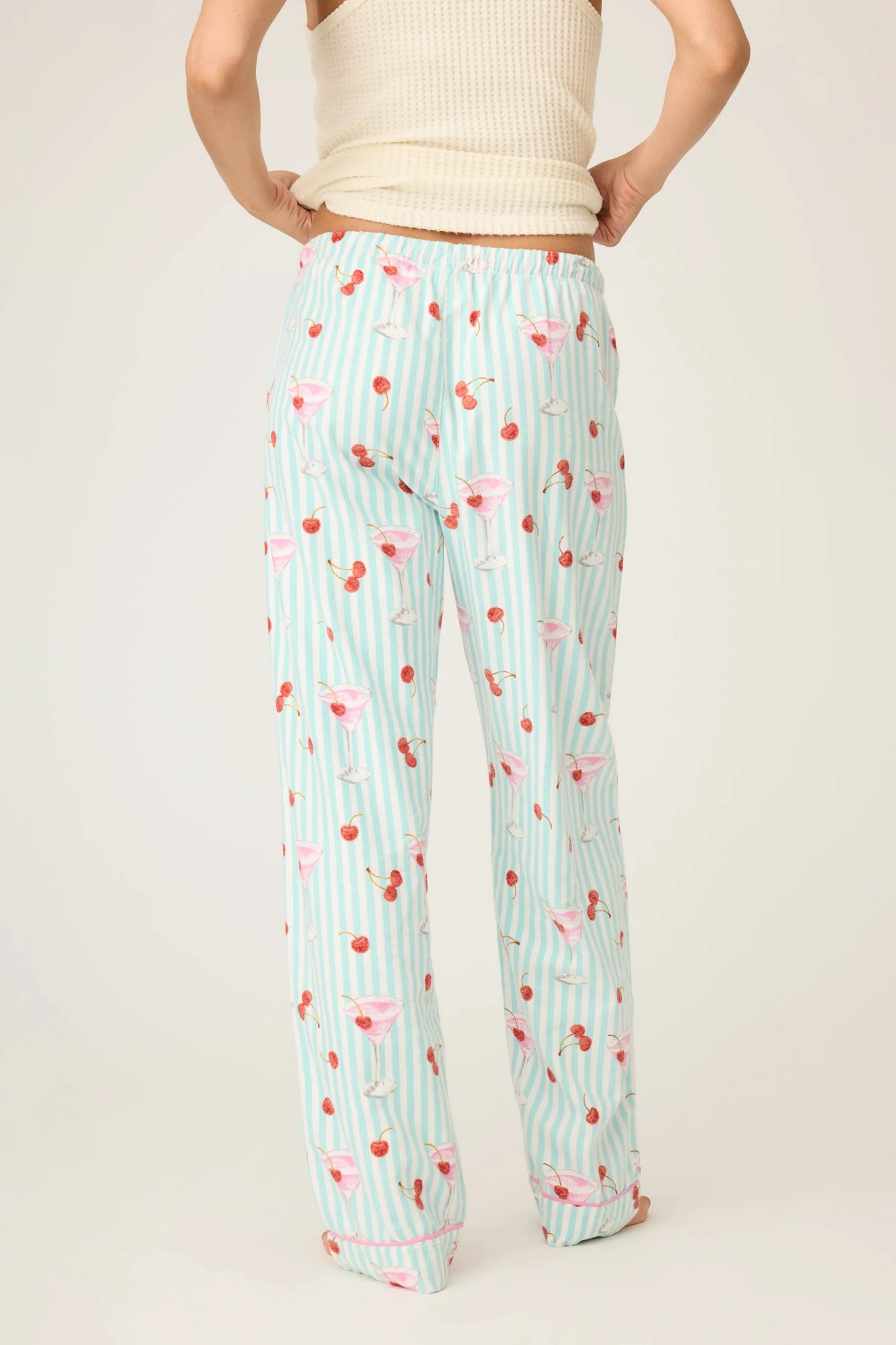 Ma Cherie Cherry Print Flannel Pants -  Light Mint