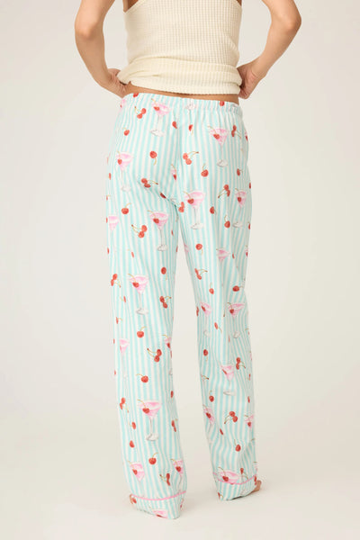 Ma Cherie Cherry Print Flannel Pants -  Light Mint