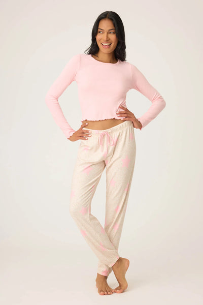 Stay Wild Solid Fitted Pointelle Long Sleeve Top - Pink Coral