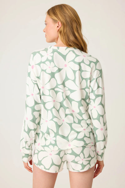Wish You Were Here Floral Print Long Sleeve Top - Loden