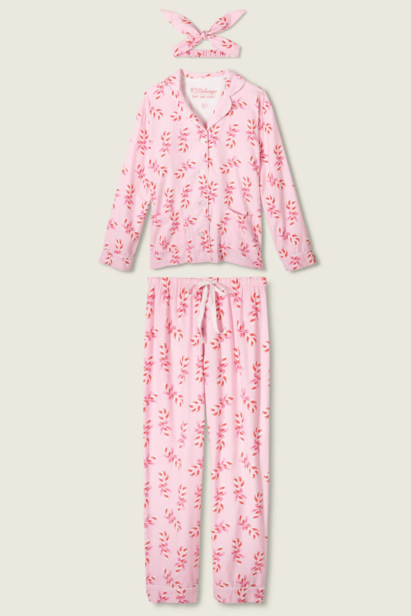 Bearly Awake 3-Piece Flannel PJ Set - Baby Pink