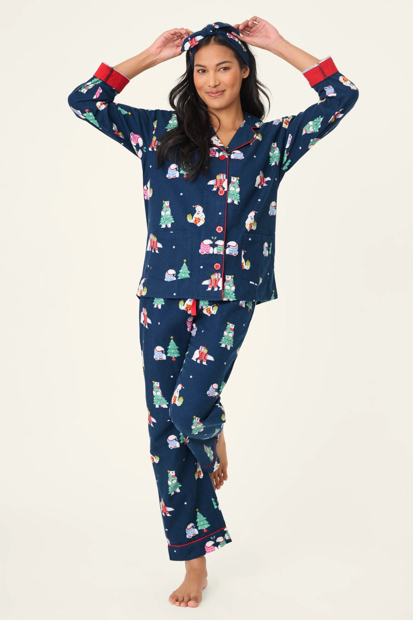 Bearly Awake 3-Piece Flannel PJ Set - Navy