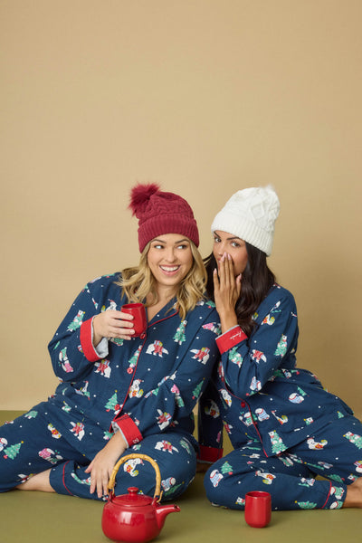 Bearly Awake 3-Piece Flannel PJ Set - Navy