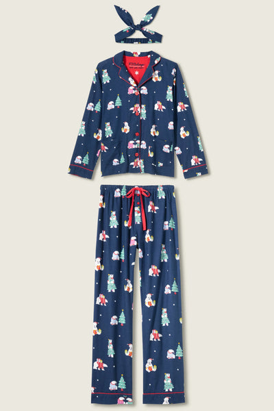 Bearly Awake 3-Piece Flannel PJ Set - Navy