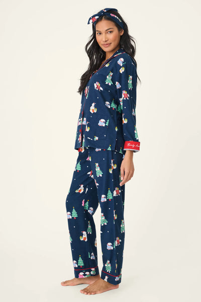 Bearly Awake 3-Piece Flannel PJ Set - Navy