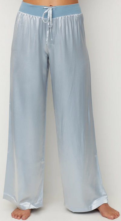 Jolie Satin Pant With Rib Waistband And Adjustable Drawstring - Morning Blue