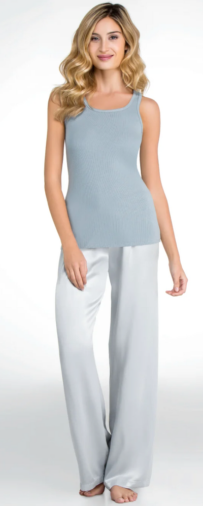 Jolie Satin Pant With Rib Waistband And Adjustable Drawstring - Morning Blue
