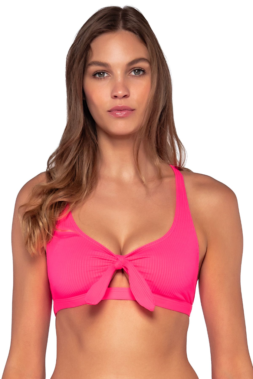 Brandi Bralette Bikini Top - Neon Pink
