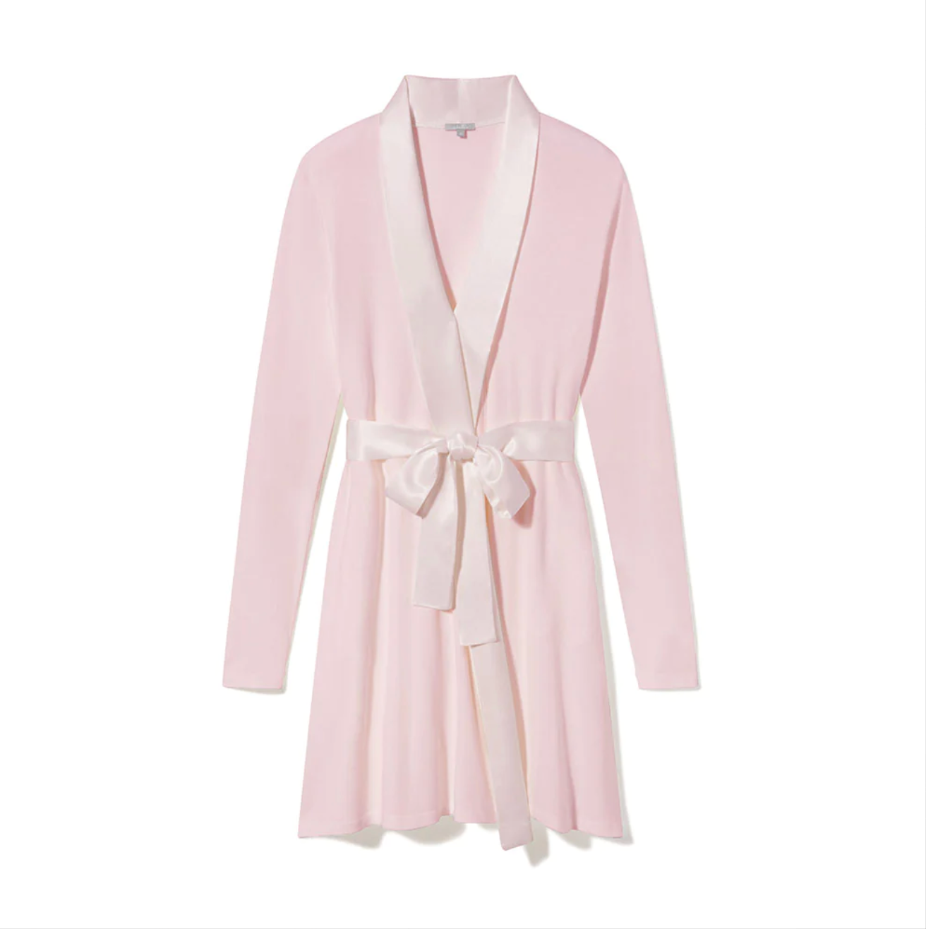 Elijah - Rib Knit Long-Sleeve Robe With Satin Trim And Belt in Blush