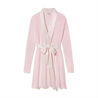 Elijah - Rib Knit Long-Sleeve Robe With Satin Trim And Belt in Blush