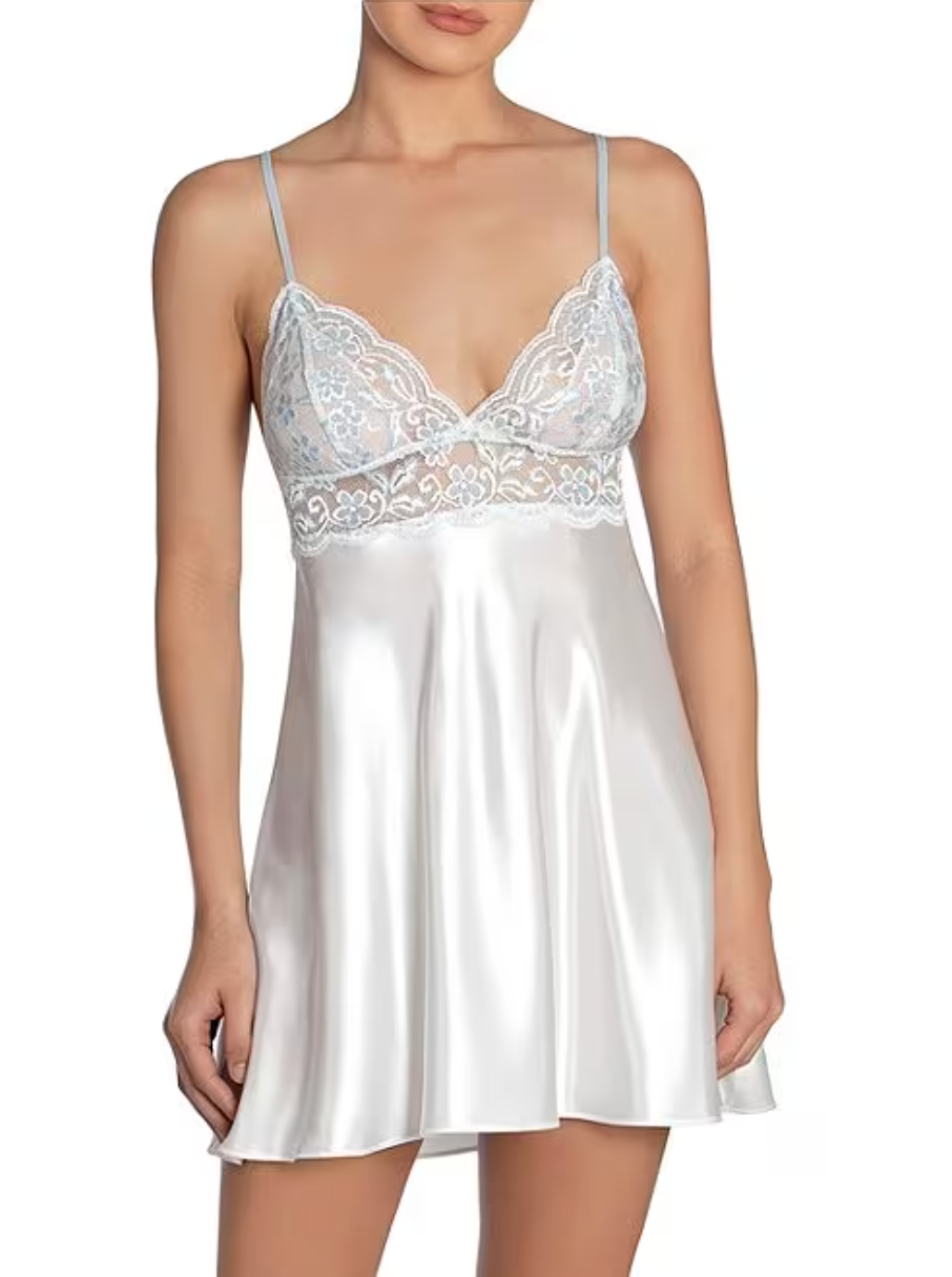 In Bloom by Jonquil Two-Tone Lace A-Line V-back Chemise in Ivory