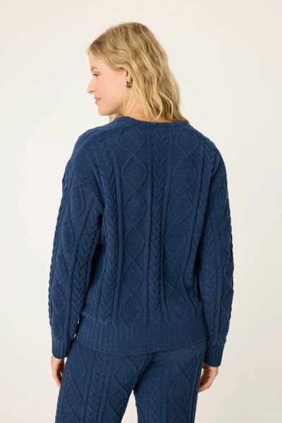 Chenille Cozy Cable Lounge V-Neck Sweater - Midnight