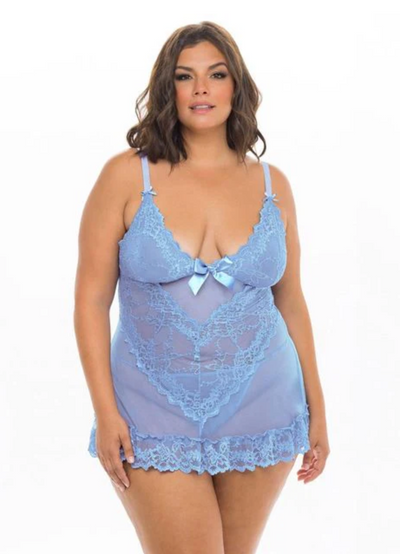 Curvy Valentine Sheer Babydoll - Brunnera Blue
