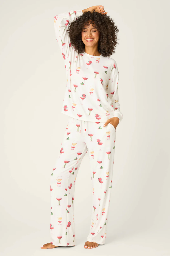 Let's Get Toasty Holiday Wine Print Pants