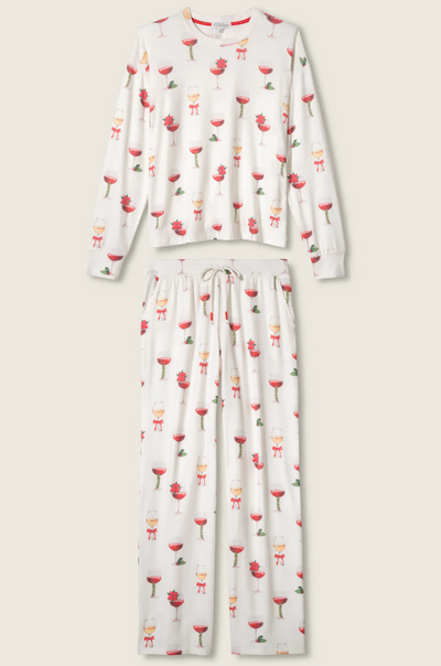 Let's Get Toasty Holiday Wine Print Pants