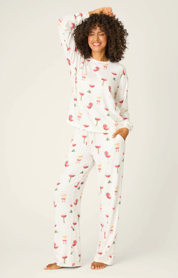 Let's Get Toasty Holiday Wine Print Pants