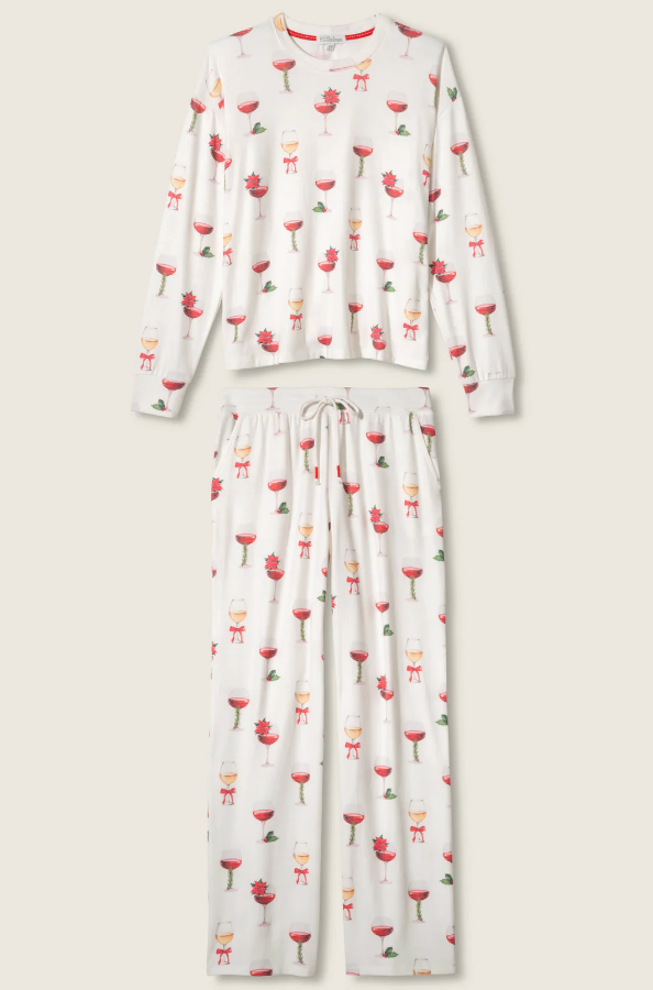 Let's Get Toasty Holiday Wine Print Pants
