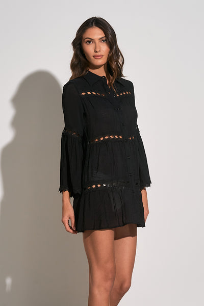Eyelet Button Down Cover-up Dress -black