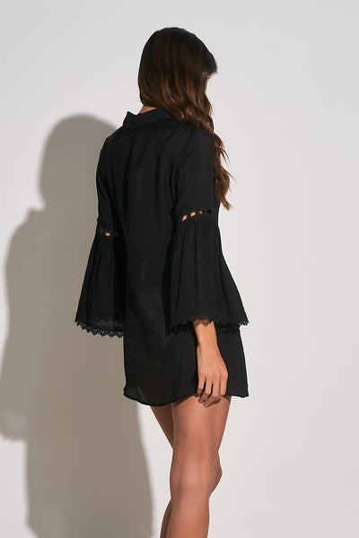 Eyelet Button Down Cover-up Dress -black
