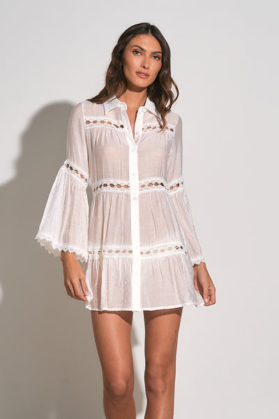 Eyelet Button Down Cover-up Dress -white