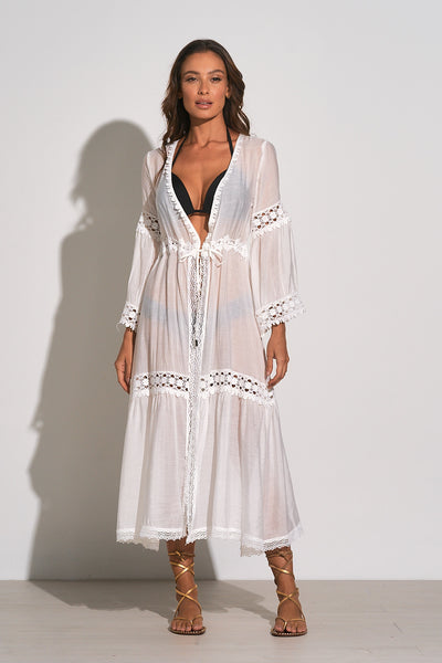 Lace Kimono Cover up - White