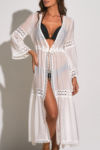 Lace Kimono Cover up - White